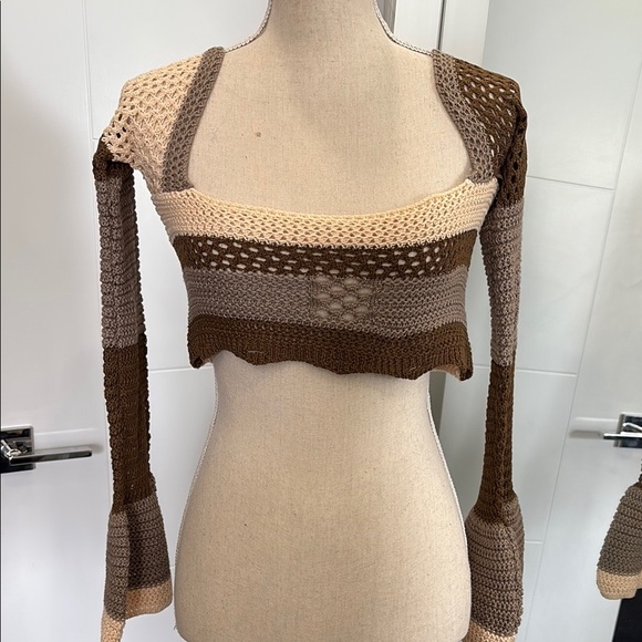 Striped Knit Crop Top - Brown and Tan - Picture 7 of 11